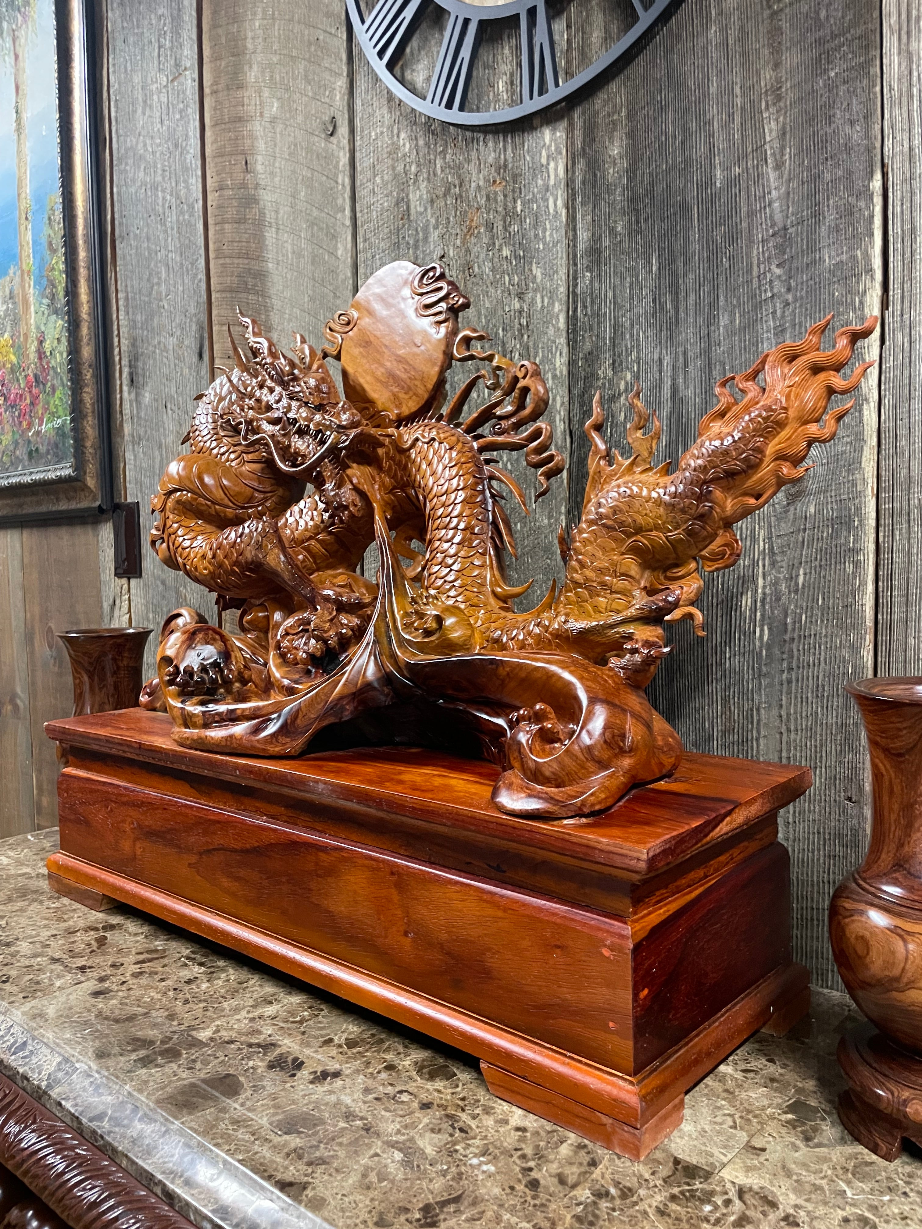 Hand-Carved Vietnamese Rosewood Dragon Sculpture – Gỗ Hương – 34” × 26”