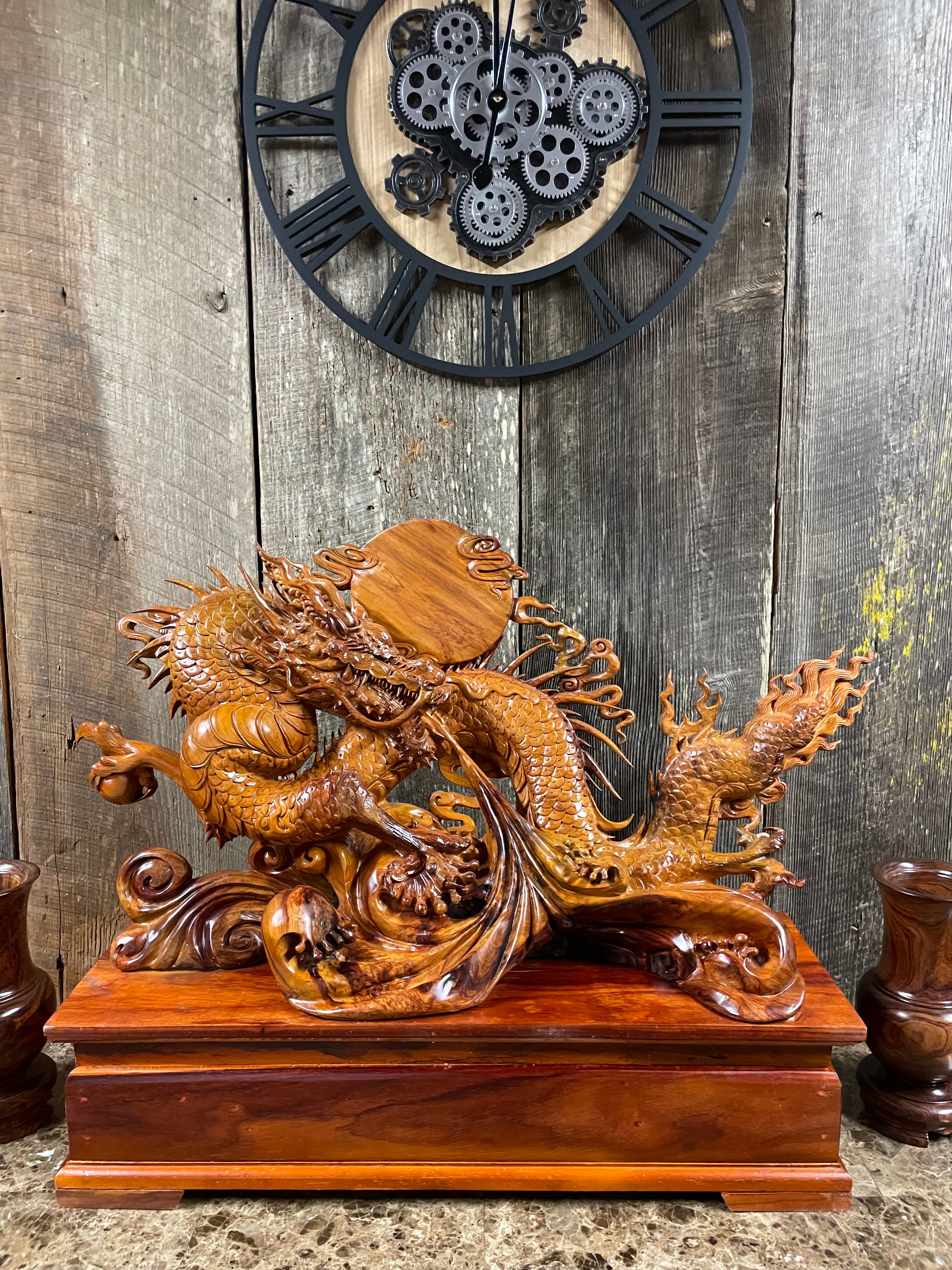 Hand-Carved Vietnamese Rosewood Dragon Sculpture – Gỗ Hương – 34” × 26”